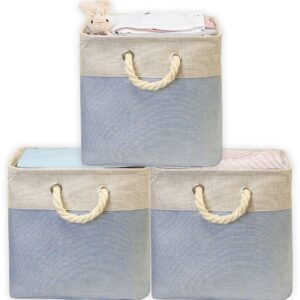 Simple Houseware Cotton Handle Extra Large Fabric Cube Storage Bin, 3 Pack, Blue