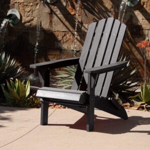 PolyTEAK Folding Adirondack Chair Set of 4, Premium Weather Resistant Poly Lumber, Outdoor Patio Furniture, Up to 300 lbs, Plastic Adirondack Chairs for Garden Fire Pit, Classic Collection - Black