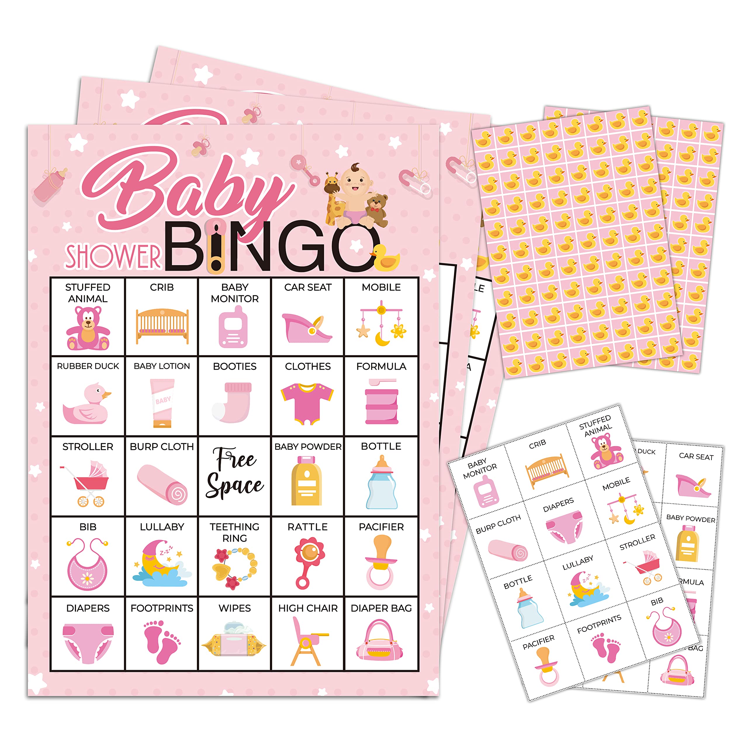 mermermu 5"x7" Pink Baby Shower Bingo Cards (24 Kinds), Baby Shower Party Favors for Teenagers and Adults, Road Trip Activities, Travel Bingo, School Classroom Party Activity -005babygirl