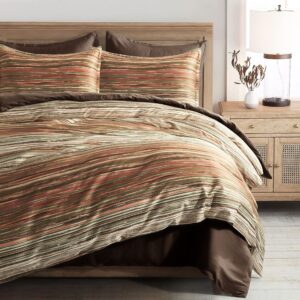 eikei minimalist abstract striped duvet cover dusty cedar clay taupe tan light grey olive geo brush stroke pattern 100% cotton sateen 400tc bedding set blended stripes (copper olive, king)