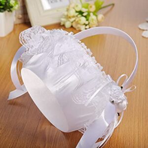 2 PCS Wedding Flower Baskets for Girls,Creative Hand-held Lace Romantic White Flower Baskets for for Flower Bride/Kids Hand Held Wedding Ceremony Party Accessories