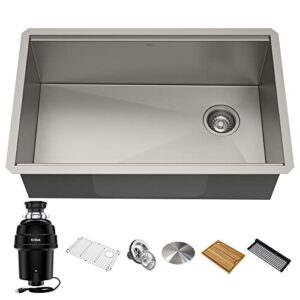 kraus kwu110-30-100-100mb, kore workstation 30-inch undermount 16 gauge single bowl stainless steel kitchen sink with wasteguard 1 hp continuous feed garbage disposal