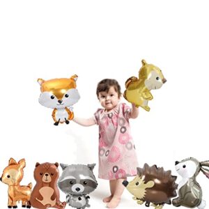 7PCS Woodland Animal Balloons Forest Animals Foil Mylar Balloon for Woodland Themed Baby Shower,Jumbo Bunny Fox Squirrel Hedgehog Raccoon Balloons Woodland Balloons for Birthday Party Decorations