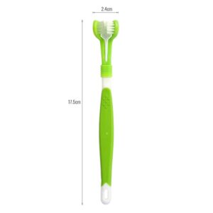 Dog Toothbrush Soft Bristles Non-Slip Handle Dental Care Plastic Three Sided Oral Cleaning Toothbrush for Home Atrovirens