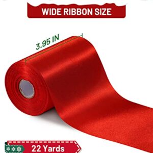 FAKILO Red Satin Ribbon 4 Inch x 22 yd Wide Thick Ribbon for A Grand Opening Business Ribbon Cuttings Ceremony Bow Wedding Chairs Pageant Sashes Christmas Festival Decor