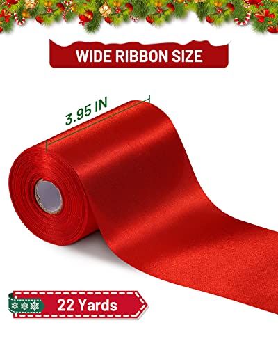 FAKILO Red Satin Ribbon 4 Inch x 22 yd Wide Thick Ribbon for A Grand Opening Business Ribbon Cuttings Ceremony Bow Wedding Chairs Pageant Sashes Christmas Festival Decor