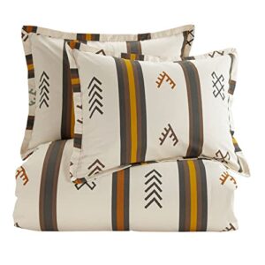 HiEnd Accents Toluca Canvas Western Bedding 3 Piece Super King Duvet Covet Set, Cattle Brand Symbols Print, Striped Cotton Rustic Cabin Lodge Bed Set, 1 Comforter Cover, 2 Pillowcases