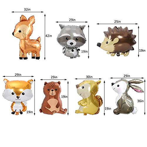 7PCS Woodland Animal Balloons Forest Animals Foil Mylar Balloon for Woodland Themed Baby Shower,Jumbo Bunny Fox Squirrel Hedgehog Raccoon Balloons Woodland Balloons for Birthday Party Decorations