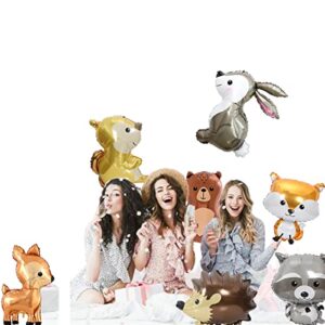 7PCS Woodland Animal Balloons Forest Animals Foil Mylar Balloon for Woodland Themed Baby Shower,Jumbo Bunny Fox Squirrel Hedgehog Raccoon Balloons Woodland Balloons for Birthday Party Decorations