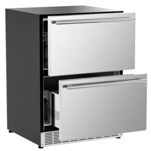 24 inch outdoor drawer fridge, under counter double drawer beverage refrigerator, 4.9 cu.ft. weather proof ipx4 stainless steel auto defrost 34-65℉ built-in fridge, etl & doe approved