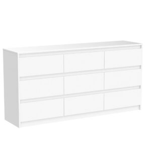 Homsee 9 Drawers Double Dresser, Modern Wood Dresser Chest of Drawers with Large Storage Space for Bedroom, White (63”L x 15.7”W x 31.5”H)