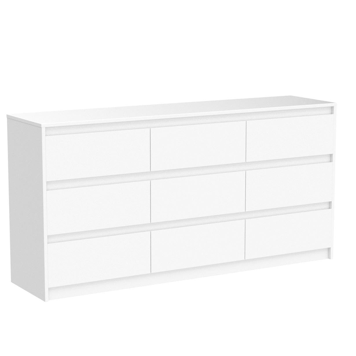 Homsee 9 Drawers Double Dresser, Modern Wood Dresser Chest of Drawers with Large Storage Space for Bedroom, White (63”L x 15.7”W x 31.5”H)