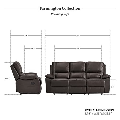 Lexicon Farmington Wall-Hugger Manual Double Reclining Sofa, Brown