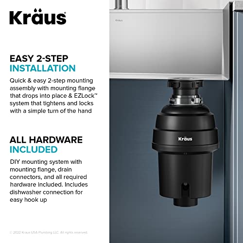 Kraus KWU110-32-100-100MB, Kore Workstation 32-inch Undermount 16 Gauge Single Bowl Stainless Steel Kitchen Sink with WasteGuard 1 HP Continuous Feed Garbage Disposal