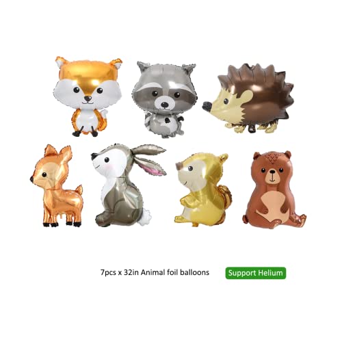 7PCS Woodland Animal Balloons Forest Animals Foil Mylar Balloon for Woodland Themed Baby Shower,Jumbo Bunny Fox Squirrel Hedgehog Raccoon Balloons Woodland Balloons for Birthday Party Decorations