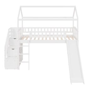 Harper & Bright Designs Loft Bed with Stairs and Slide, House Loft Bed Twin Size with Step Storage Drawers Stairway Playhouse Bed for Kids Toddlers Girls, Boys, No Box Spring Needed (Twin, White)