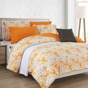 Elegant Comfort Reversible 10-Piece Comforter Set, Tie-Dye Print, Decorative Pillow and Fitted Sheet with Smart Pockets, Soft, Plush, Lightweight Material, 10pc Tie-Dye Set, King, Orange