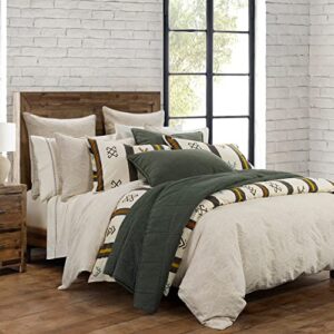 HiEnd Accents Toluca Canvas Western Bedding 3 Piece Super King Duvet Covet Set, Cattle Brand Symbols Print, Striped Cotton Rustic Cabin Lodge Bed Set, 1 Comforter Cover, 2 Pillowcases