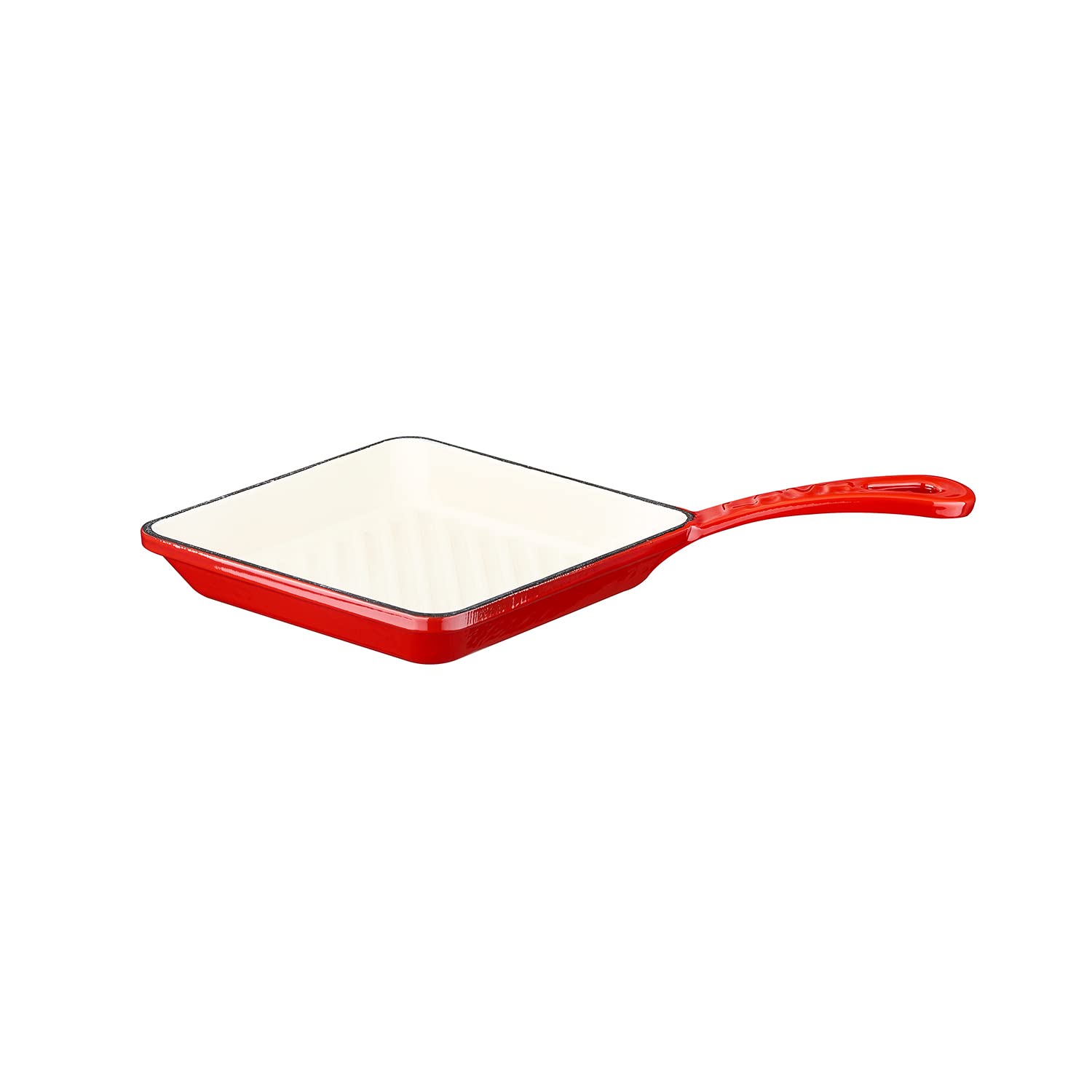 Lava Enameled Cast Iron Mini Ceramic Grill Pan - 8 inch Square, Small Cast Iron Skillet with White Ceramic Enamel Coated Interior, Baby Collection (Red)