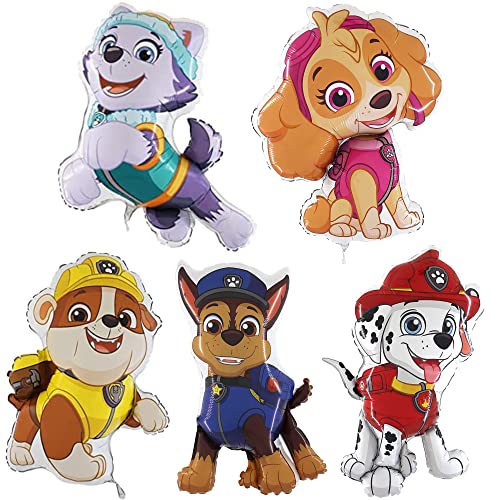 Toyland® Pack Of 5 Paw Patrol Foil Balloons - Chase, Everest, Marshall, Rubble & Skye Character Foil Balloons - Kids Party Balloons