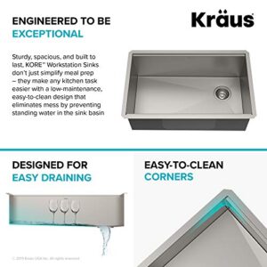 Kraus KWU110-30-100-100MB, Kore Workstation 30-inch Undermount 16 Gauge Single Bowl Stainless Steel Kitchen Sink with WasteGuard 1 HP Continuous Feed Garbage Disposal