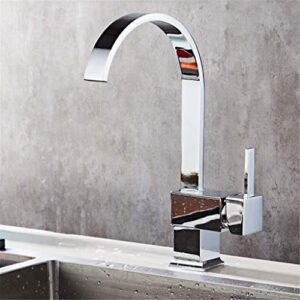 HAPPLiGNLY Copper Kitchen Sink Faucet Bath Sink Faucet Cold and Hot Water Mixer 360 Degree Rotary Faucet Basin Faucet Chrome-Plated Polished Square Single Handle