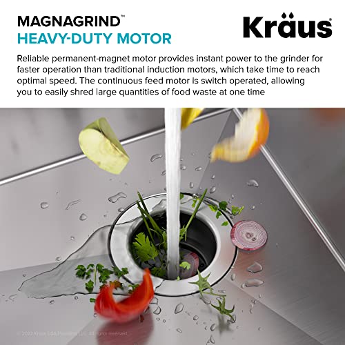 Kraus KWU110-32-100-100MB, Kore Workstation 32-inch Undermount 16 Gauge Single Bowl Stainless Steel Kitchen Sink with WasteGuard 1 HP Continuous Feed Garbage Disposal