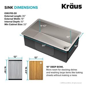 Kraus KWU110-30-100-100MB, Kore Workstation 30-inch Undermount 16 Gauge Single Bowl Stainless Steel Kitchen Sink with WasteGuard 1 HP Continuous Feed Garbage Disposal