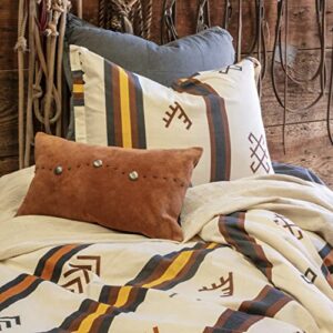 HiEnd Accents Toluca Canvas Western Bedding 3 Piece Super King Duvet Covet Set, Cattle Brand Symbols Print, Striped Cotton Rustic Cabin Lodge Bed Set, 1 Comforter Cover, 2 Pillowcases