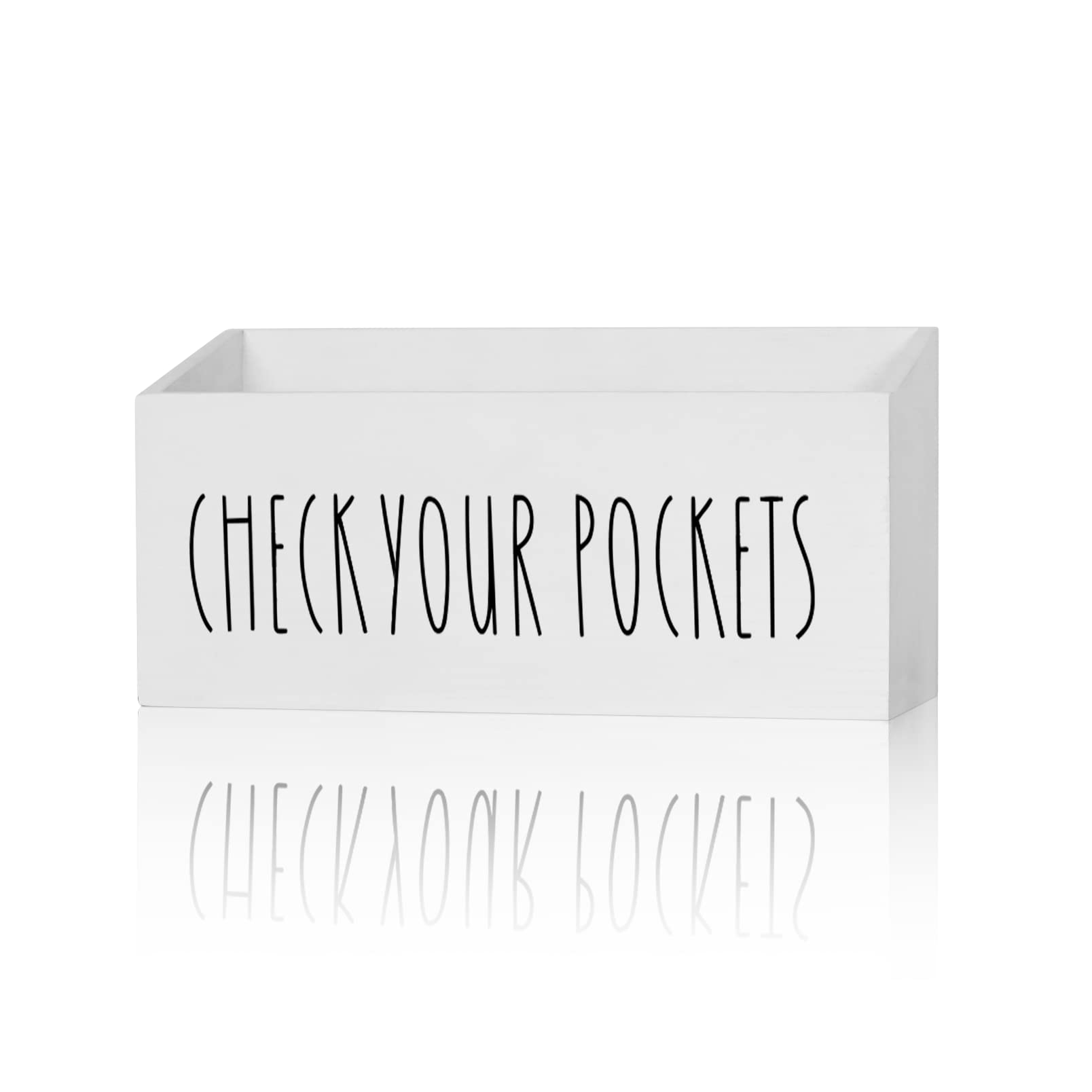 Pocket Treasures Holder, Laundry Room Organization, Magnetic Laundry Money Coin Caddy, Farmhouse Check Your Pockets Sign Bin Box Wall Mount, Laundry Storage Organizer Decor Container (Black)