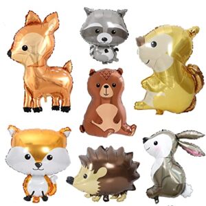 7pcs woodland animal balloons forest animals foil mylar balloon for woodland themed baby shower,jumbo bunny fox squirrel hedgehog raccoon balloons woodland balloons for birthday party decorations