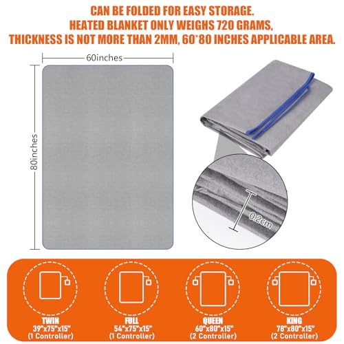 DD dedeo Graphene Heating Pad,Heating Mattress,0.2cm Ultrathin Blanket,72W,Machine Washable,Fast Heating,60 * 78inch for Bed,Dark Grey