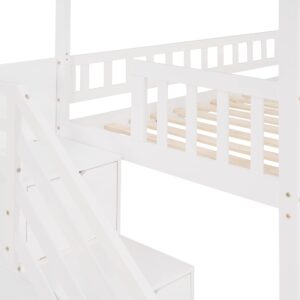 Harper & Bright Designs Loft Bed with Stairs and Slide, House Loft Bed Twin Size with Step Storage Drawers Stairway Playhouse Bed for Kids Toddlers Girls, Boys, No Box Spring Needed (Twin, White)