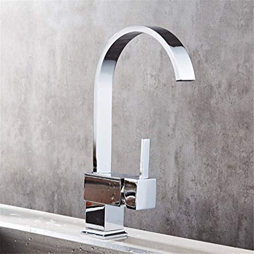 HAPPLiGNLY Copper Kitchen Sink Faucet Bath Sink Faucet Cold and Hot Water Mixer 360 Degree Rotary Faucet Basin Faucet Chrome-Plated Polished Square Single Handle