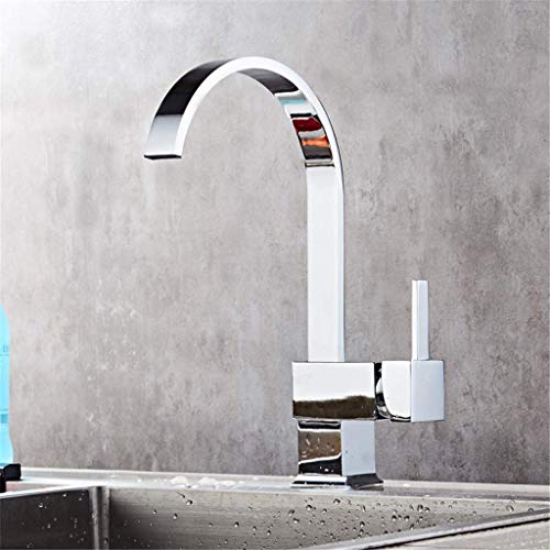 HAPPLiGNLY Copper Kitchen Sink Faucet Bath Sink Faucet Cold and Hot Water Mixer 360 Degree Rotary Faucet Basin Faucet Chrome-Plated Polished Square Single Handle