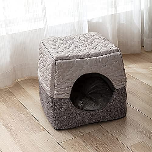 DREAMSOULE Cat Cosy Cube Bed, 3-in-1 Foldable Cat Dog Soft Sofa Cave Bed,Cool and Warm Tent Cave Microfiber Bed House with Removable Washable Cushion Pillow for Indoor Cats Small Dogs Puppy Pets