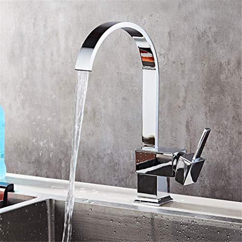 HAPPLiGNLY Copper Kitchen Sink Faucet Bath Sink Faucet Cold and Hot Water Mixer 360 Degree Rotary Faucet Basin Faucet Chrome-Plated Polished Square Single Handle