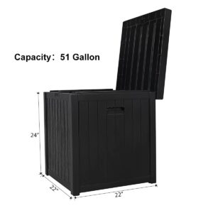 SUNCROWN 51 Gallon Square Deck Storage Box Resin Outdoor Storage Container with Handles for Patio Garden Yard, Black