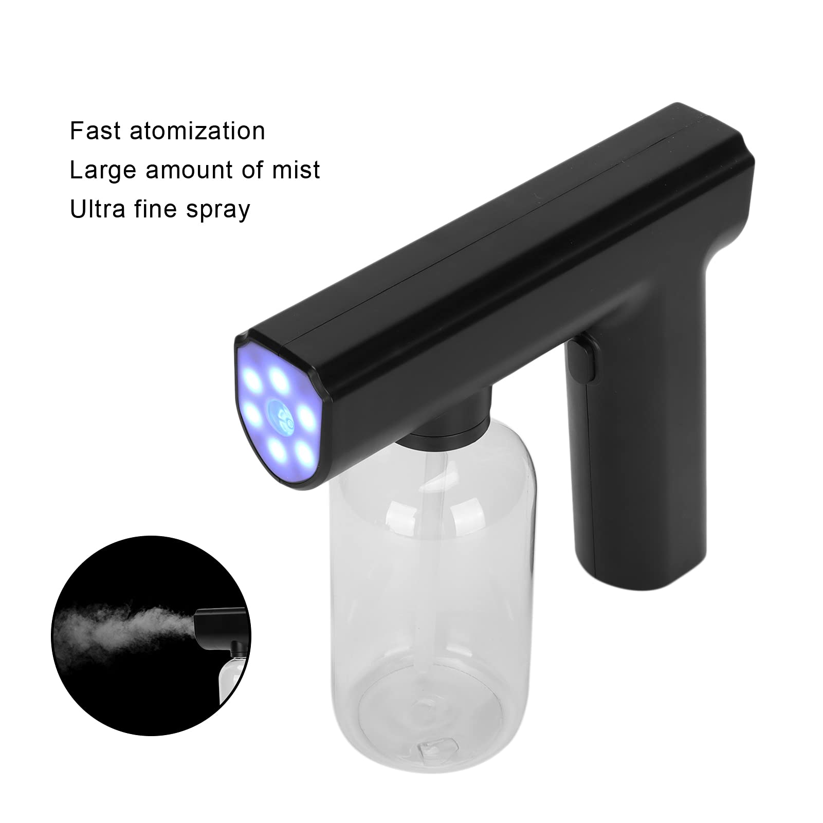 Electric Mist Atomizer Sprayer Gun, Disinfectant Fogger Mist Gun Portable Alcohol Nanometer Handheld Fogger Wireless Cleaning Sprayer Black Rechargeable Machine for Home Office School Hotel