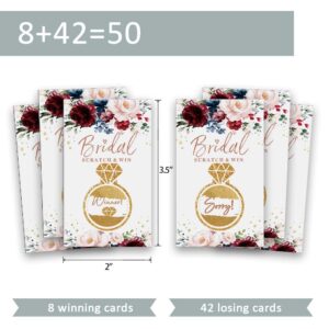 50 pack Bridal Shower Scratch Off Game，Rose Wine Red Flowers Bridal Lottery card, Country Wedding, Bridal Shower, Bridal Lottery Tickets, Wedding Shower Ideas (Diamond Ring Watercolor Plants)