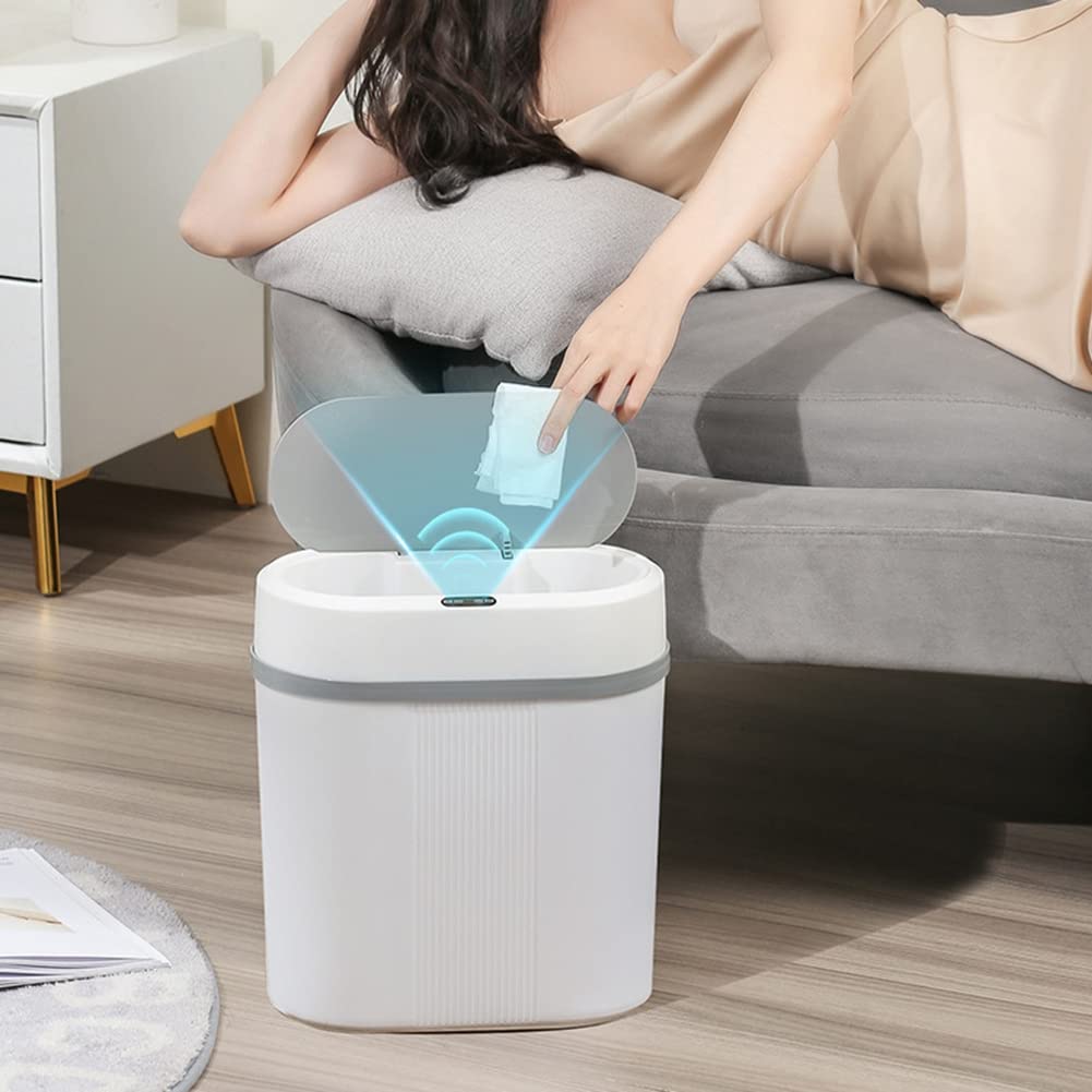 Viupolsor Trash Can Electronic Automatic Garbage Bin Waterproof Bathroom Kitchen Dustbin Intelligent Waste Bin White