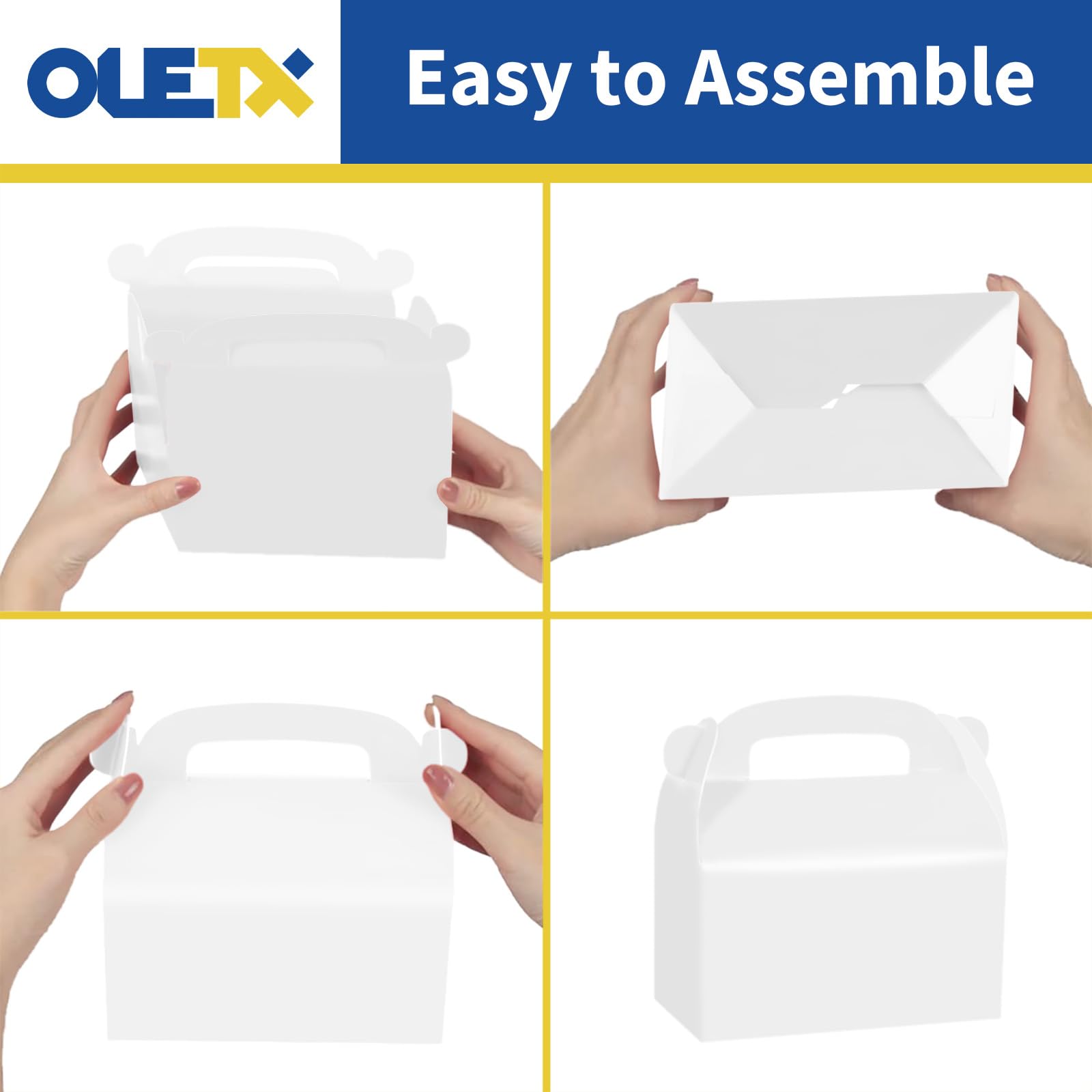 Oletx 30-Pack White Party Favor Treat Boxes, Goodie Boxes, Gable Paper Gift Boxes with Handles. Perfect for Wedding, Birthday, Graduation, Babyshower.