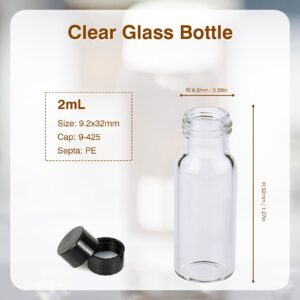 ALWSCI 1/2 Dram Glass Vials, Small Liquid Sample Vial, 2 ml Borosilicate Glass Empty Vials with Caps, 9-425 Black Closed Top Screw Caps with PE Liner, Pack of 100