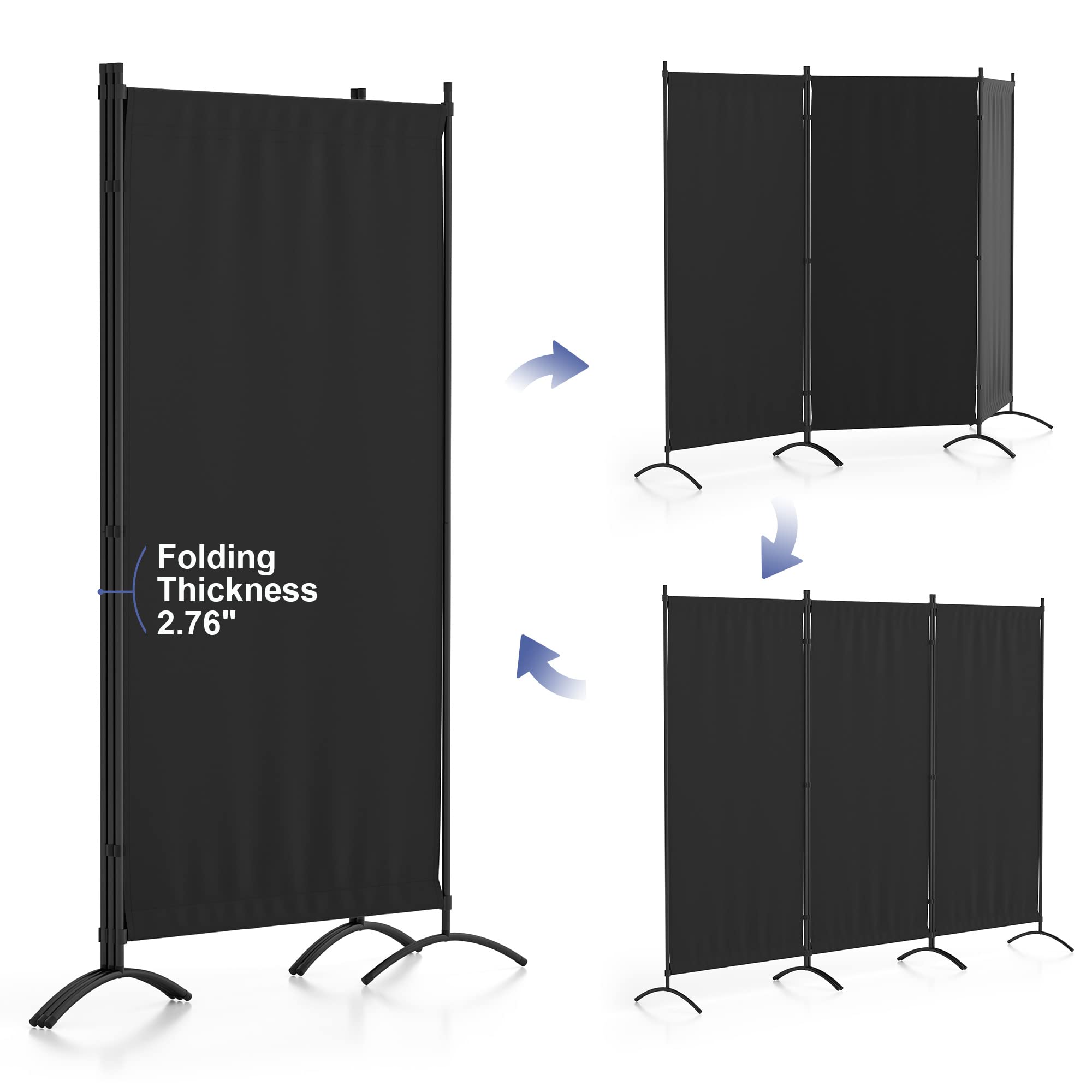 Morngardo Room Divider Folding Privacy Screens 3 Panel Partitions Dividers Portable Separating for Home Office Bedroom Dorm Decor (Black)