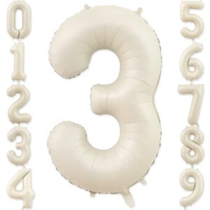 3 balloon, number 3 balloon, 3 balloon number 40 inch, sand white large big foil number balloons for birthday party graduation wedding anniversary baby shower bachelorette decoration supplies