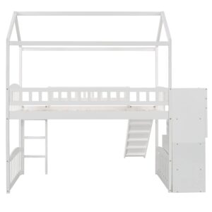 Harper & Bright Designs Loft Bed with Stairs and Slide, House Loft Bed Twin Size with Step Storage Drawers Stairway Playhouse Bed for Kids Toddlers Girls, Boys, No Box Spring Needed (Twin, White)