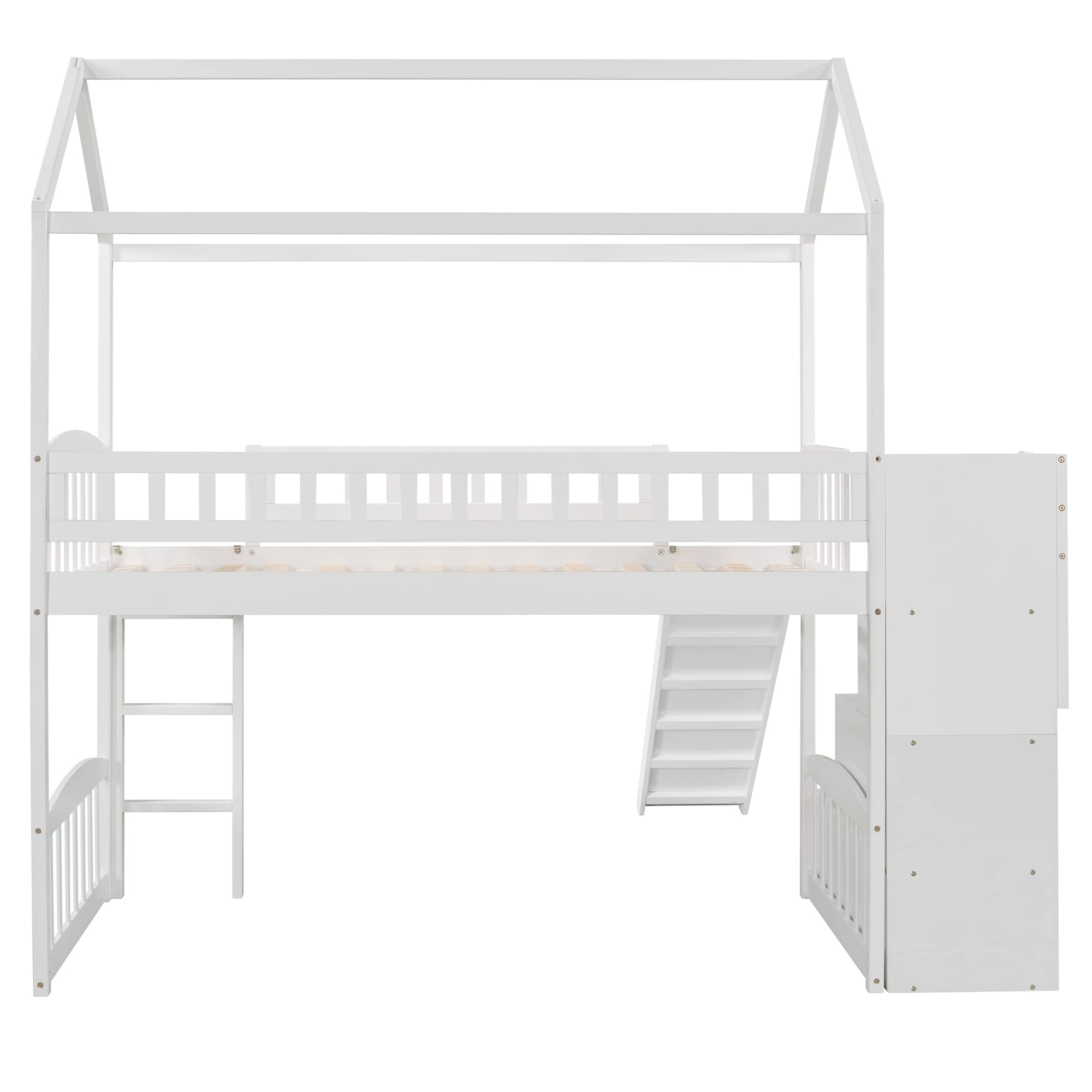 Harper & Bright Designs Loft Bed with Stairs and Slide, House Loft Bed Twin Size with Step Storage Drawers Stairway Playhouse Bed for Kids Toddlers Girls, Boys, No Box Spring Needed (Twin, White)