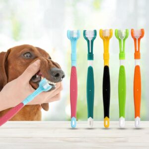 Dog Toothbrush Soft Bristles Non-Slip Handle Dental Care Plastic Three Sided Oral Cleaning Toothbrush for Home Atrovirens