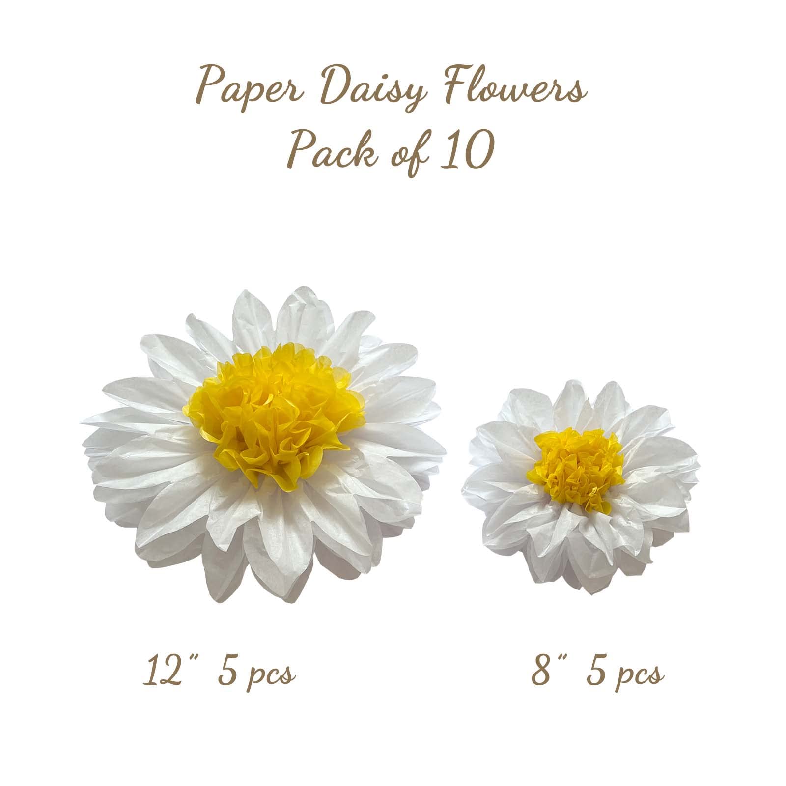 ANSOMO Daisy Tissue Paper Pom Poms Party Decorations White Yellow Flowers Wall Hanging 1st Birthday Bridal Baby Shower Wedding Classroom Décor 12" 8" Pack of 10