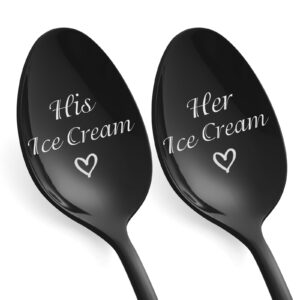 anniversary wedding engagement gifts for couple, him, her - personalized gifts 2 pcs his and hers gifts ice cream spoon unique couple gifts